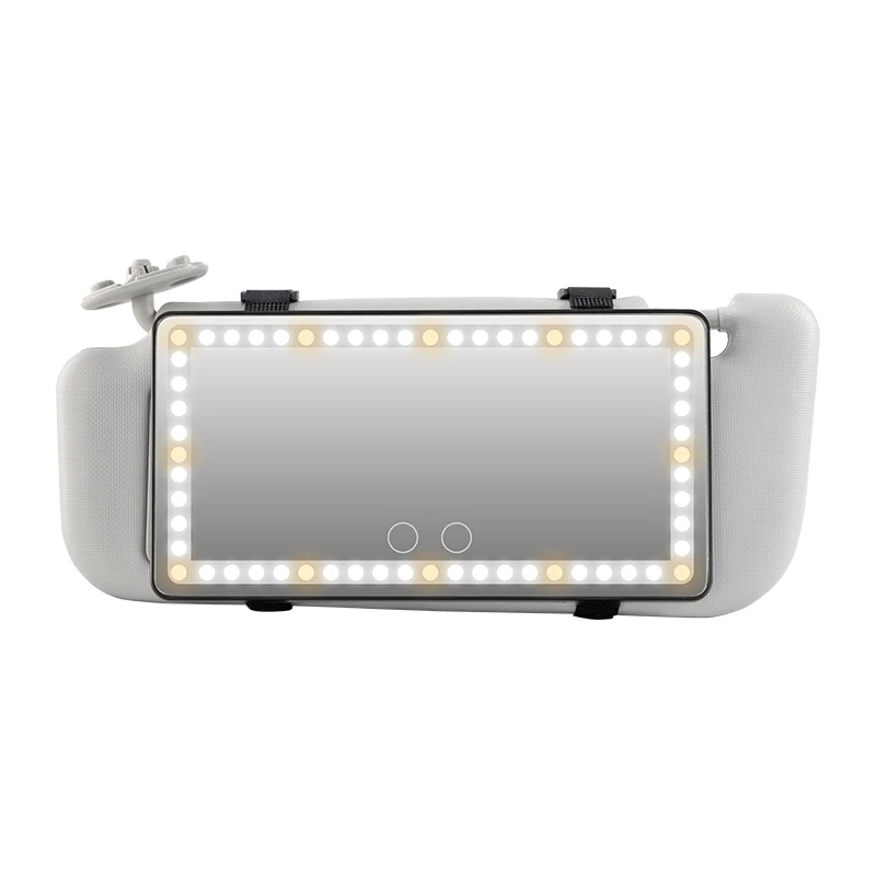 thumbnail interactive-video image 1 of Rechargeable LED Car Sun Visor Vanity Mirror – 3 Color Modes, Stepless Dimming, Smart Touch – White Frame, 5V/2A USB 1 of 3