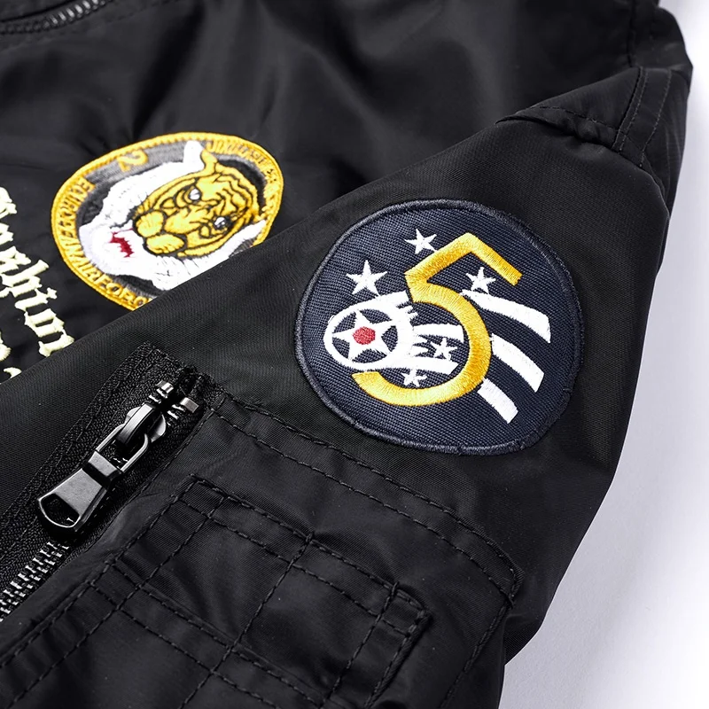 Men's Tiger Embroidery Jacket with NASA Patches Bomber