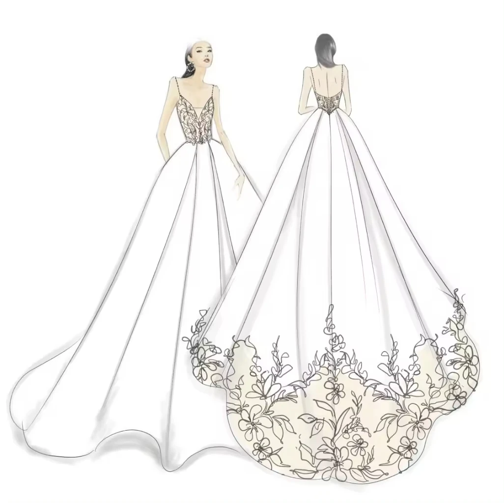 Modern Gown Drawing Customizable Modern Bridal Gown With Crystal