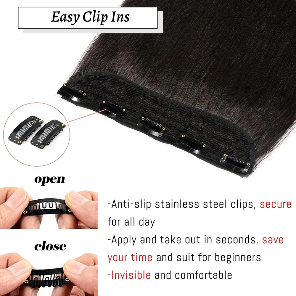 Clip in Human Hair Extensions One Piece 5 Clips 100% Real Human Hair Straight Soft Natural 120g_voghion.com