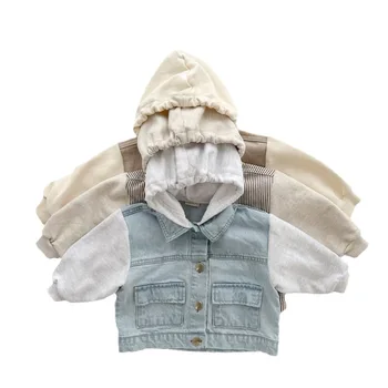 2025 Children's Spring and Autumn Solid Stripe Cotton Hooded Jacket Kids Unisex Coat Children's Clothes