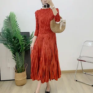 Factory Outlet Women's 2025 Spring Elegant Casual Dresses Large Size Pleated Long Dress Women's Clothing