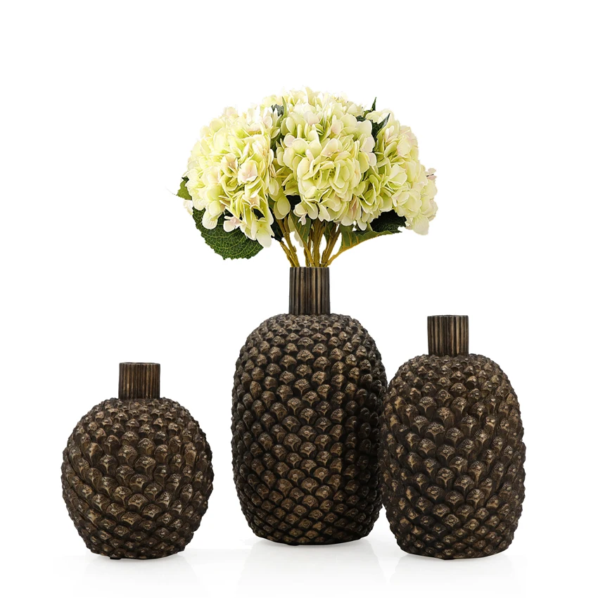 Wholesale Unique Tabletop Pine Nuts Design Vase For Your Home Interior Decor Set of 3 factory