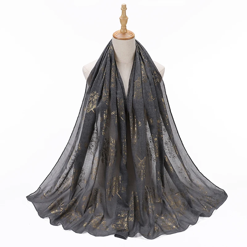 2022 Spring New Style Cotton Viscose Material Shinning Gold Snow Fancy Hijab Wrap