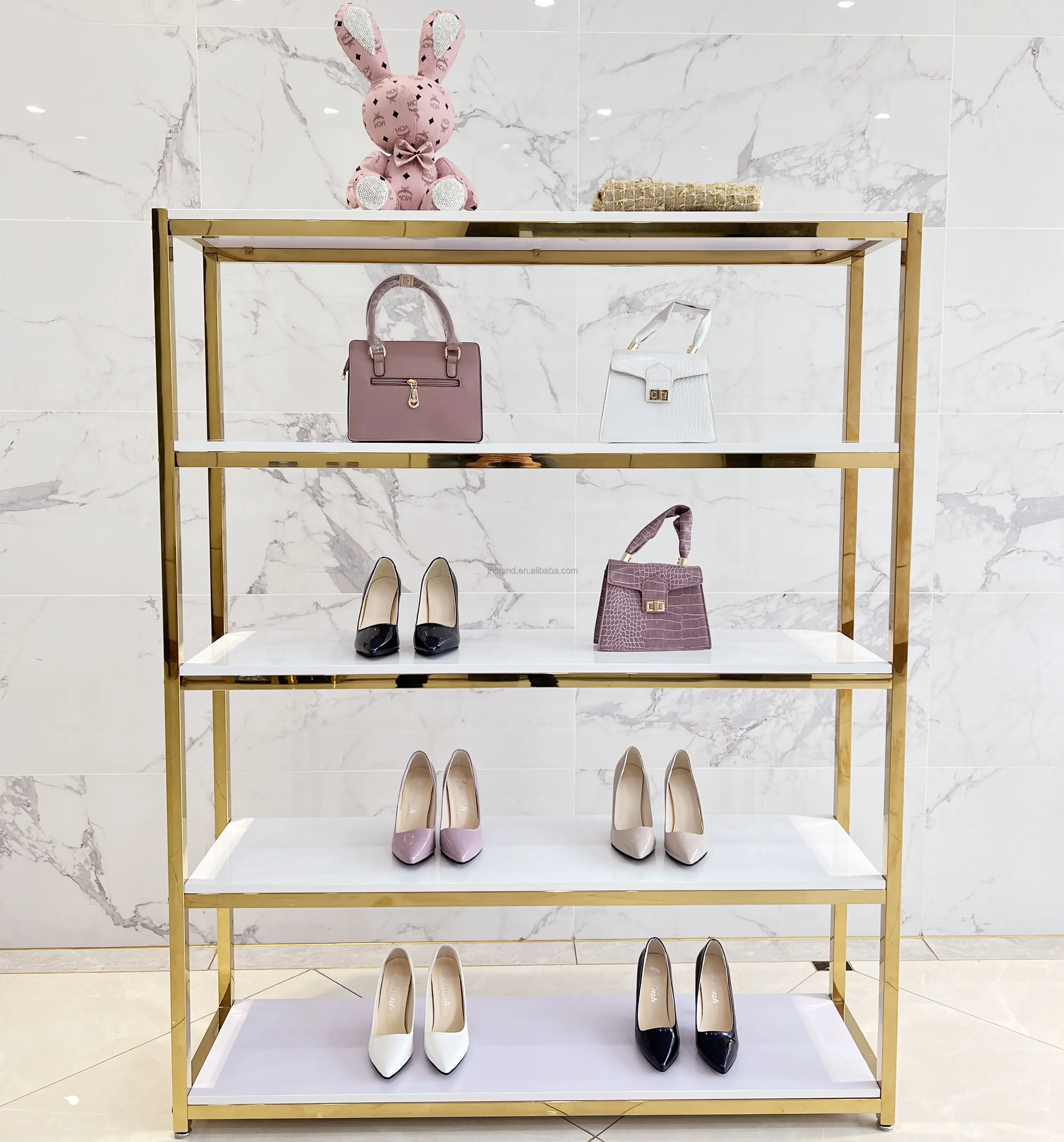 Factory Wholesale Stainless Steel Gold Shoe Store Display Racks Handbag