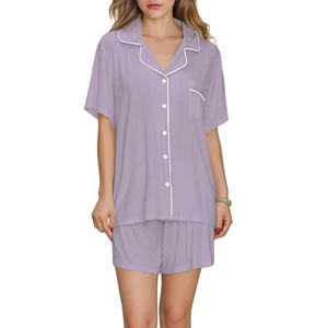 Solid Color Women's Summer Pajamas Set Bamboo Viscose Sleepwear Custom Pjs Loungewear for Ladies