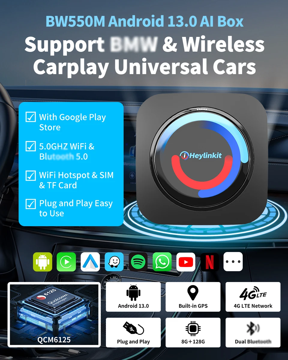Iheylinkit Android 13 Carplay Streaming Box BW550M for BMW