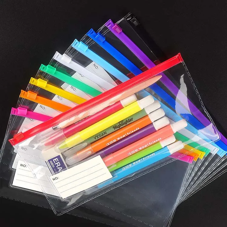 School Office Clear Custom PVC Vinyl A6 Poly Zip Lock Envelopes Zipper Pouch Transparent File Plastic Documents Bag