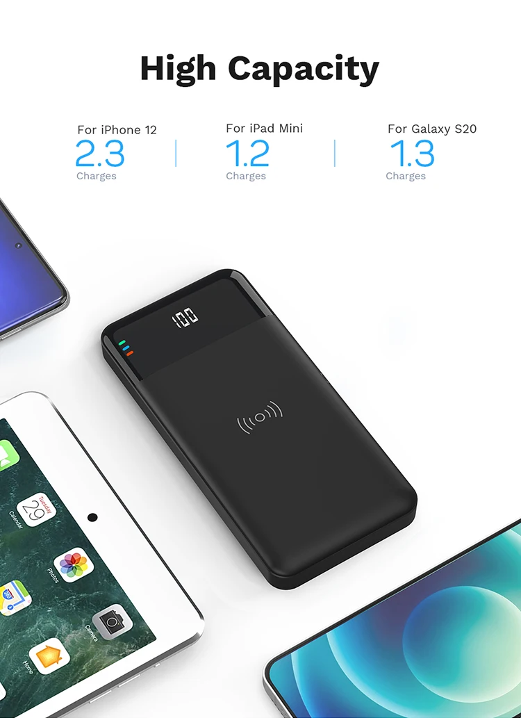 New Li-polymer 10000 mAh Phone Battery Pack Fast Wireless Charger Powerbank Portable Qi Standard Wireless Power Bank 10000mAh Fast Charger Portable Battery Pack