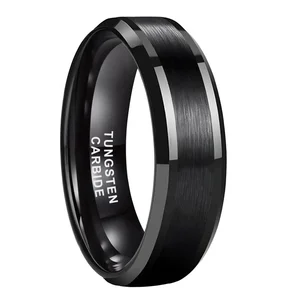 Coolstyle Jewelry 6mm Wholesale Fashion Engagement Wedding Band Beveled Edges Black Tungsten Carbide Ring for Men Women