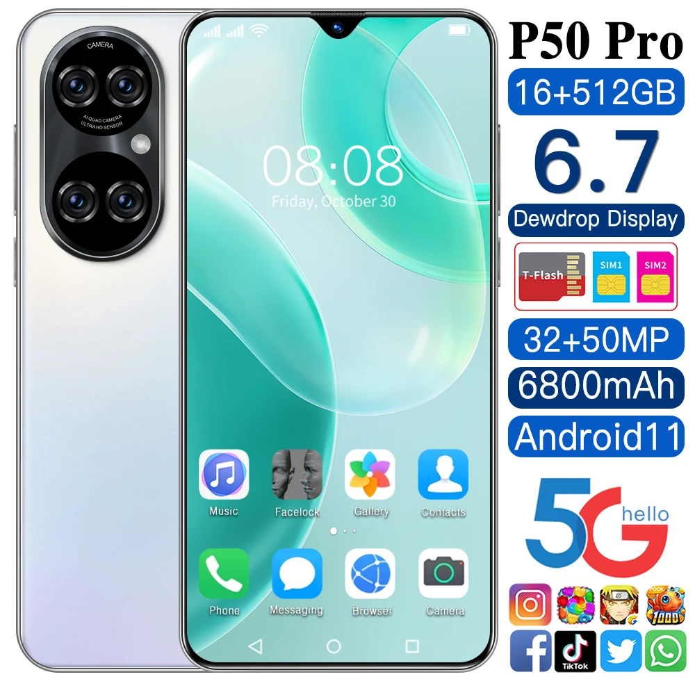 
Лидер продаж, глобальная версия смартфона высокого качества P50 Pro, мобильный телефон 4G 5G 512 ГБ, Оригинальный разблокированный телефон Android 