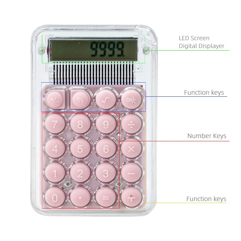 High Quality Mini Calculator Portable Transparent Electronic Calculator Daily Use Small 8 Digits Purple Calculator