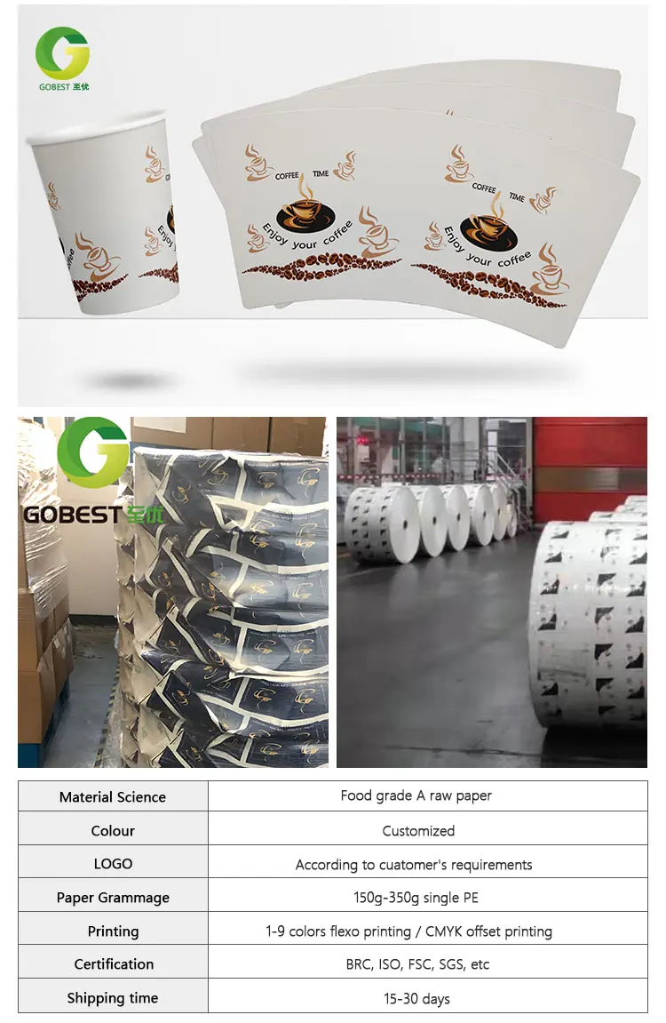 Disposable 150-350gsm Cup Paper Fans PE/PLA Coated Printed Paper Cup ...