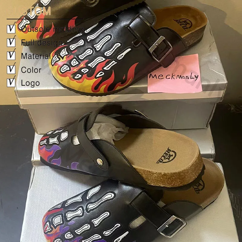 Men Clogs Custom Design Logo Close Toe Slippers Outdoor Genuine Leather Men Clogs Custom Women Classic Clogs Flat Mules Slippers