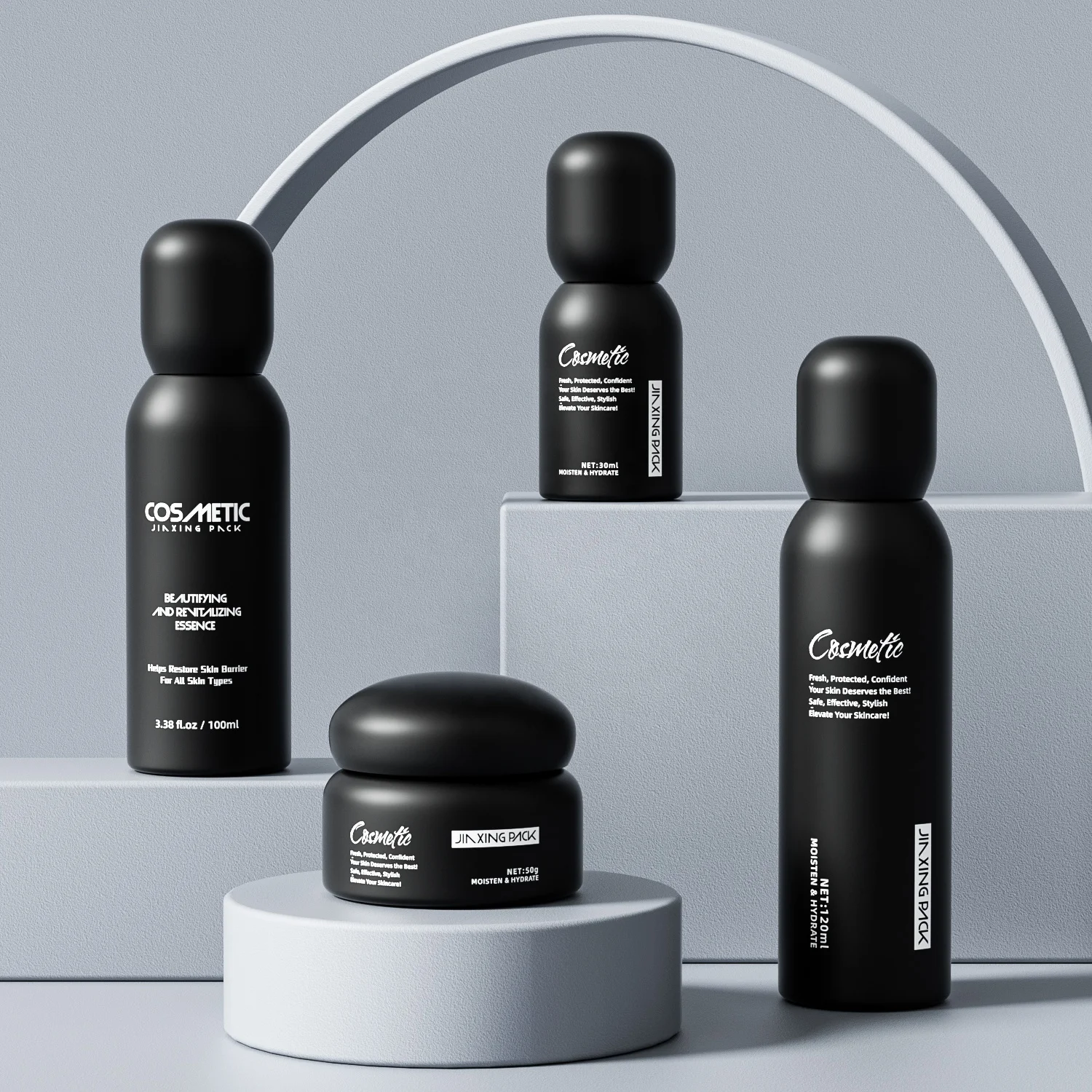 30ml 100ml 120ml Matte Frosted Black Gradient Glass Cosmetic Bottles Set Cosmetic Pump Spray