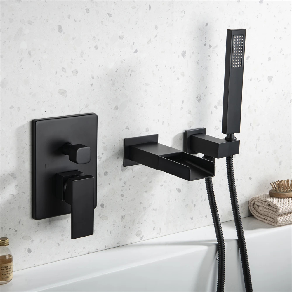 Thermostatic Bathroom Mixer Set Brass tub spout Bathtub Shower Crane Thermostatic Taps Deck-Mounted Black shower set