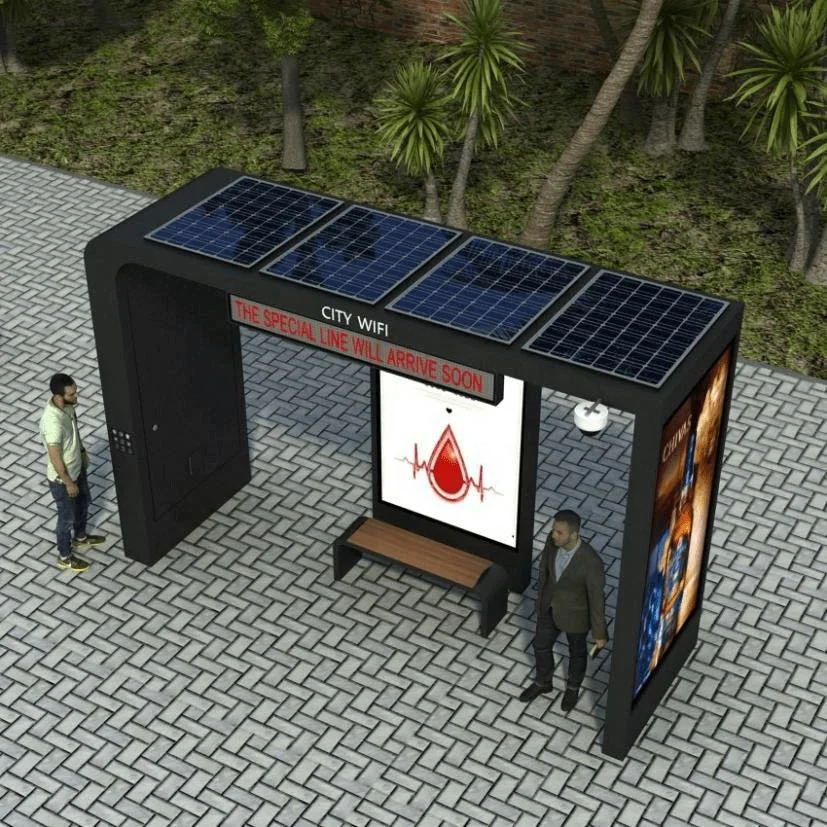 Intelligent Public Transportation System Solar Bus Shelter and Stainless Steel Metal Smart Bus Stop Design