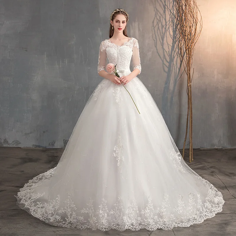 high waist wedding dresses Fully Lace High Waist Half Sleeves Mermaid Elegant Wedding Dresses, CW0066 main image 0