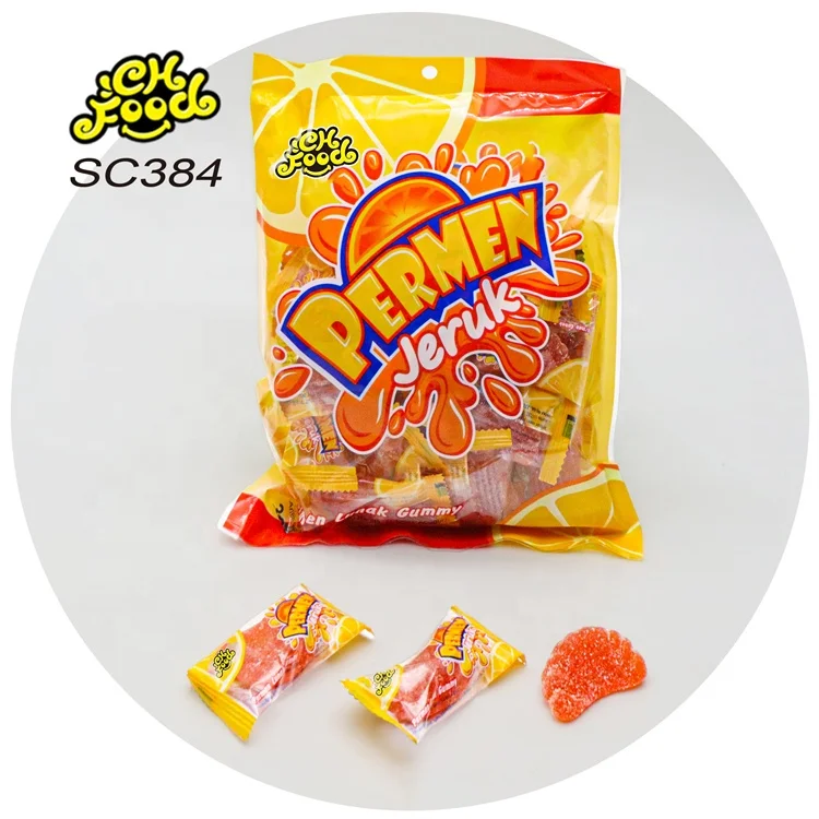 Hot Selling Sugar Coated Fruit Flavor Orange Slice-shaped Gummy Candy OEM Soft Halal Chewy Candy Sweet China Factory