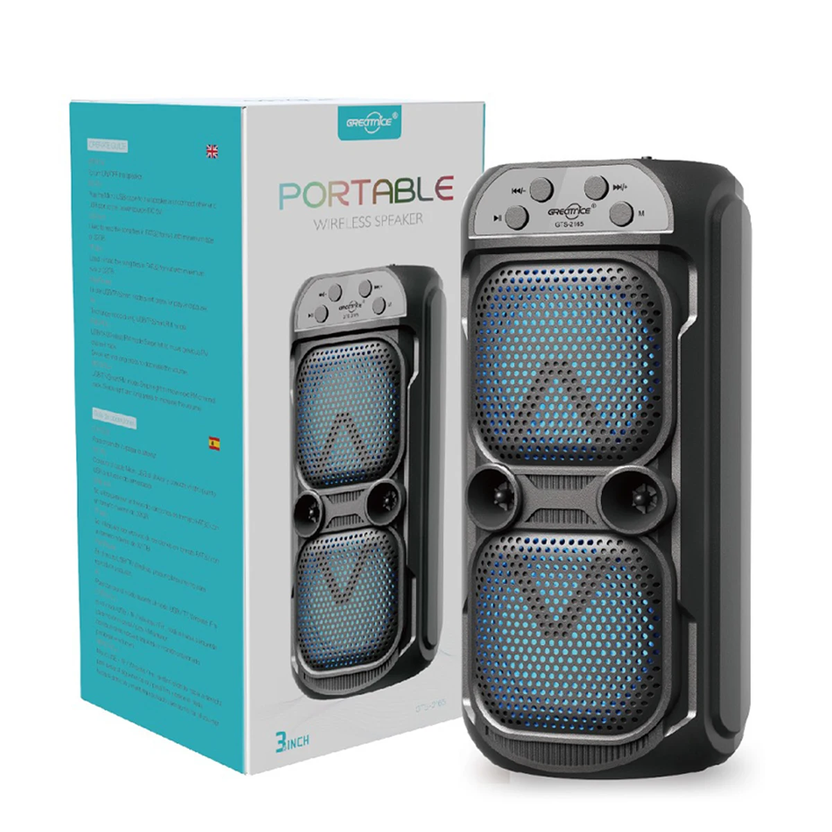 Dual Inch Party Speakers with RGB Lights Portable Audio