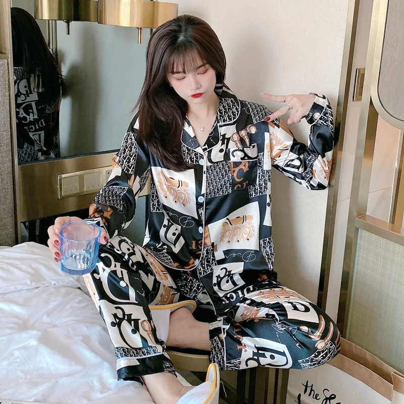 Source Fall SleepWear Lady 2 Piece Nightwear Nighty Home Clothes Silk  Pyjama Designer Inspired Pajama Satin Night Suit For Women on m.