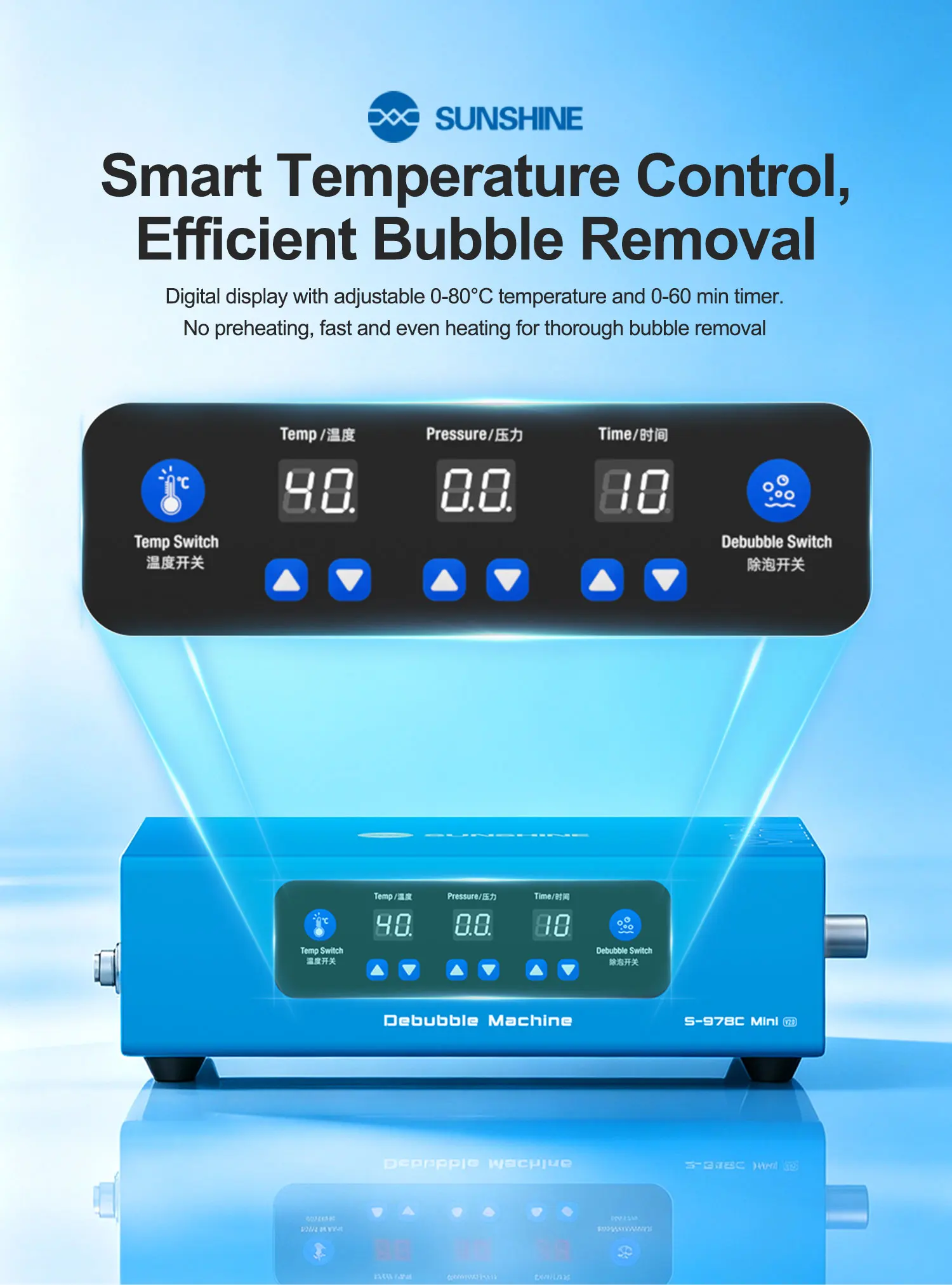 SUNSHINE SS-978C Mini V2.0 Automatic Screen Bubble Remover 7Inch Digital Pressure Control Debubble Machine for LCD Screen Repair