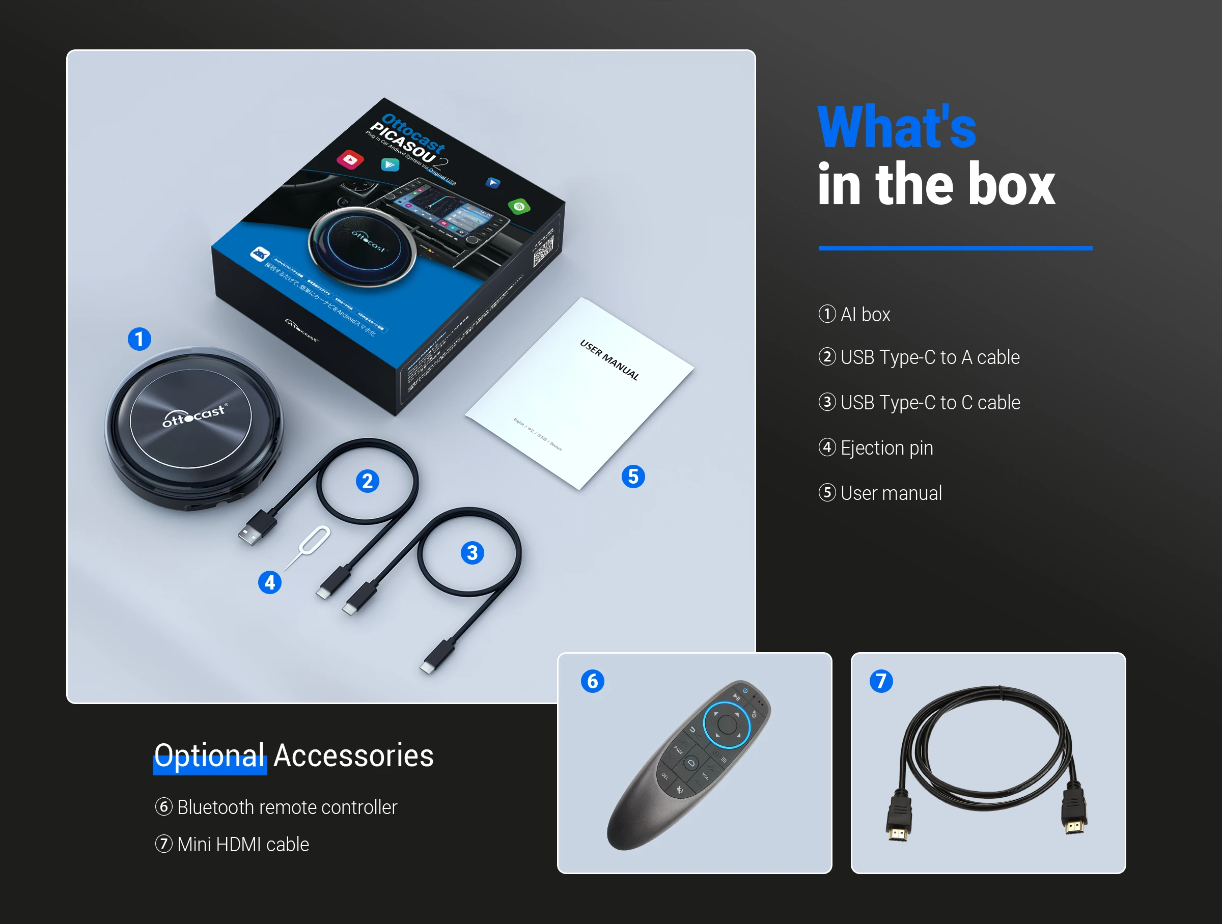【美品】ottocast PICASOU AI ADAPTER ottocast PICASOU U2-PLUS AI ADAPTERリモコン付