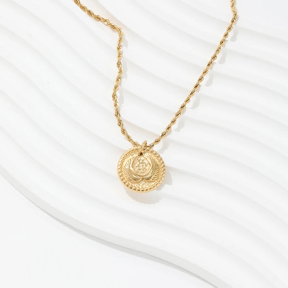 Joolim 18k Gold Plated  Rope Chain Stylish  Angel Wings Pendant Necklace Stainless Steel Fashion Jewelry
