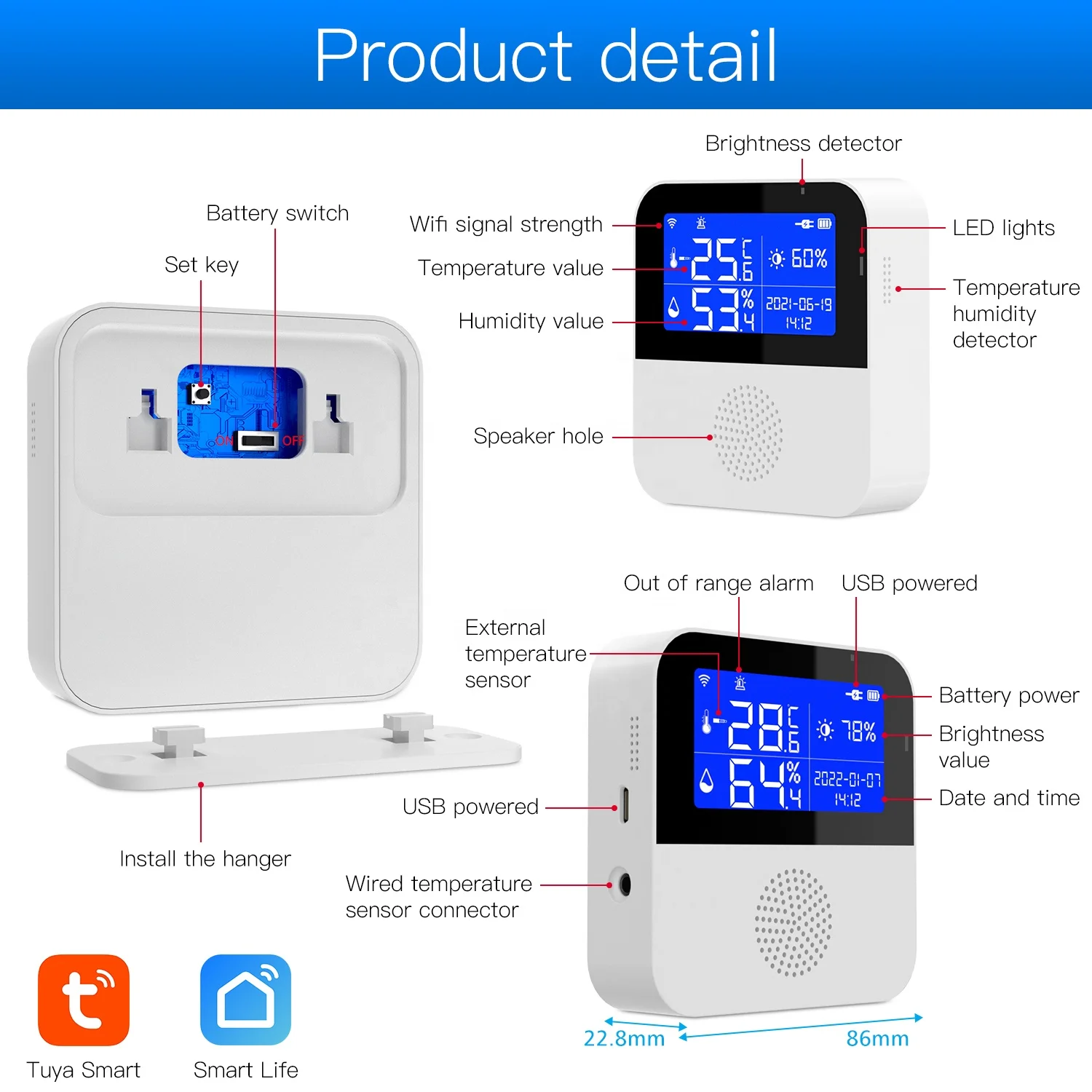 Lda Smart Wireless WiFi Digital Thermometer Hygrometer LCD Screen Home Tuya  APP Notification WiFi Temperature and Humidity Sensor - China Thermometer  Hygrometer Detector, WiFi Temperature Humidity Sensor