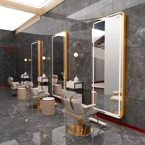 Factory Price Custom Design of Modern Light Luxury Oval Square Mirror Hair Salon Furniture Set
