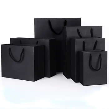 Factory supplier custom logo card board paper bag clothing shopping black cardboard gift boutique bags with cotton handles