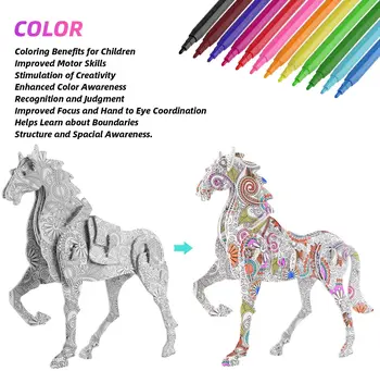 3d Coloring Puzzle Set, 4 Animals Painting Puzzles With 12 Pen Markers,  Creativity Diy Gift For Boys Girls Age 8-12 Years Old Kids