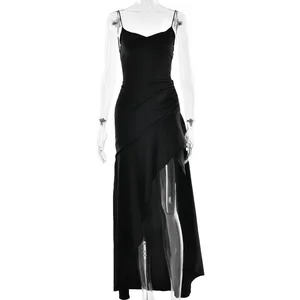 New Trend Sexy Slit Dress Women Backless Long Party Dress Black Sexy Cross Halter Neck Slip Dress for Women