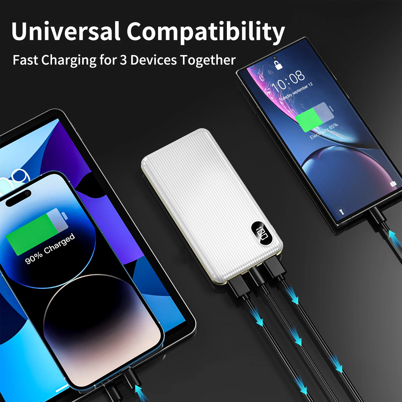 Top Selling Portable Slim Power Bank 10000mAh 20000mAh OEM PowerBank  Mobile Phone Fast Charging with Display Type-C Battery