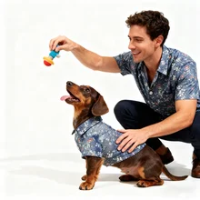 Blue Floral Classic Winter Cotton Denim Fabric Pet Shirt