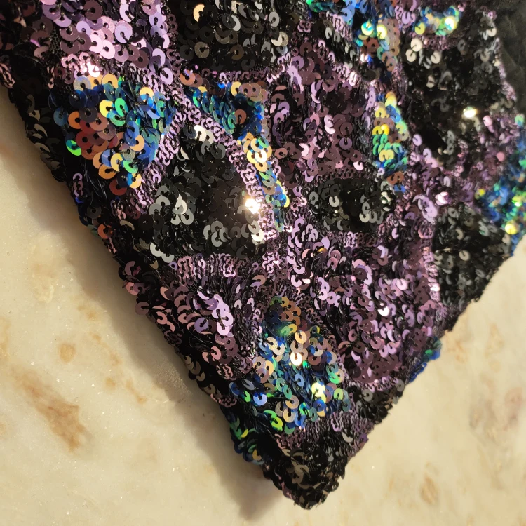 Текстильная ткань двусторонняя с вышивкой блестками сетчатая кружевная