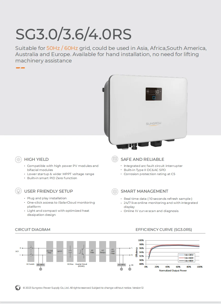 Sungrow On Grid 3kw 1 Phase Solar Inverter For Home Energy Storage ...