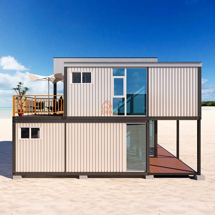 Factory Eps Sandwich Panel Prefab Modular Shipping Container Home Modern 2 Story Shipping Container House Villa with Sloped Roof