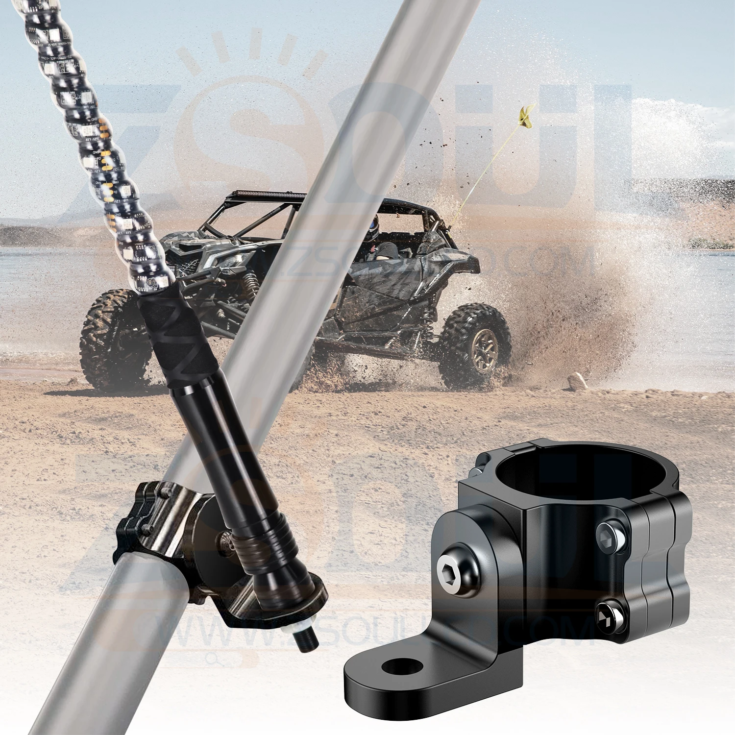 2-Pack UTV Whip Light Mount Flag Antenna Mounting Bracket Adjustable For Pro-fit - View #2