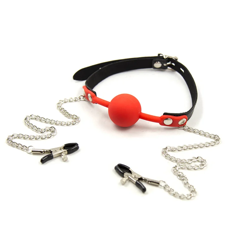 Adult Ball Gag Sex Toy with Silicone Nipple Clamp Open Mouth BDSM Bondage Gear Includes Lock & Key for Women's Slave Fetish Adult Ball Gag Sex Toy with Silicone Nipple Clamp Open Mouth BDSM Bondage Gear Includes Lock & Key for Women's Slave Fetish