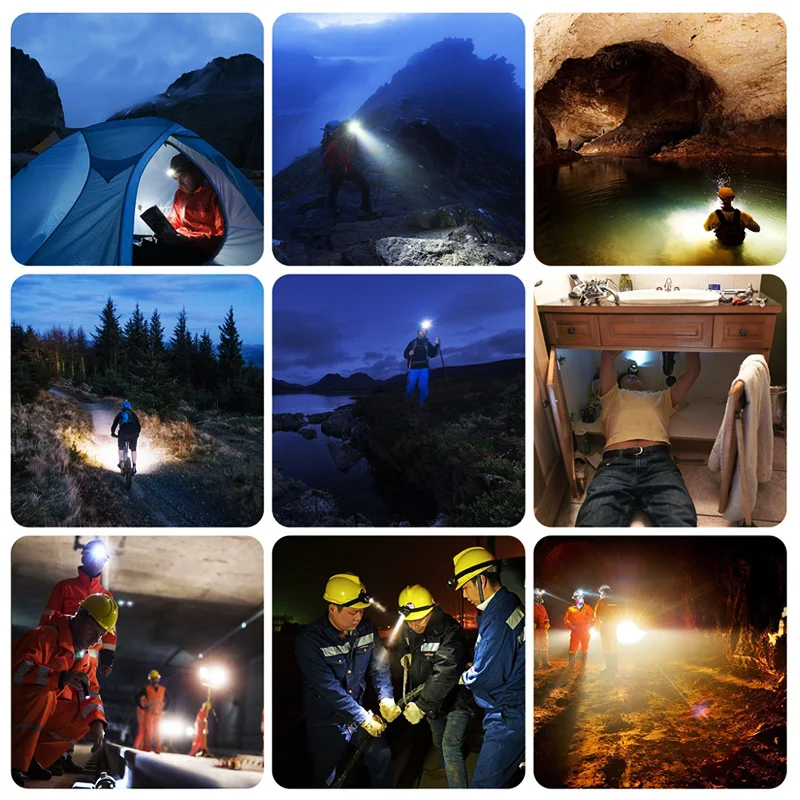 USB Rechargeable LED Headlamp Most Powerful Waterproof ABS Body Head Torch Flashlight for Camping Hiking Sensor Head Light