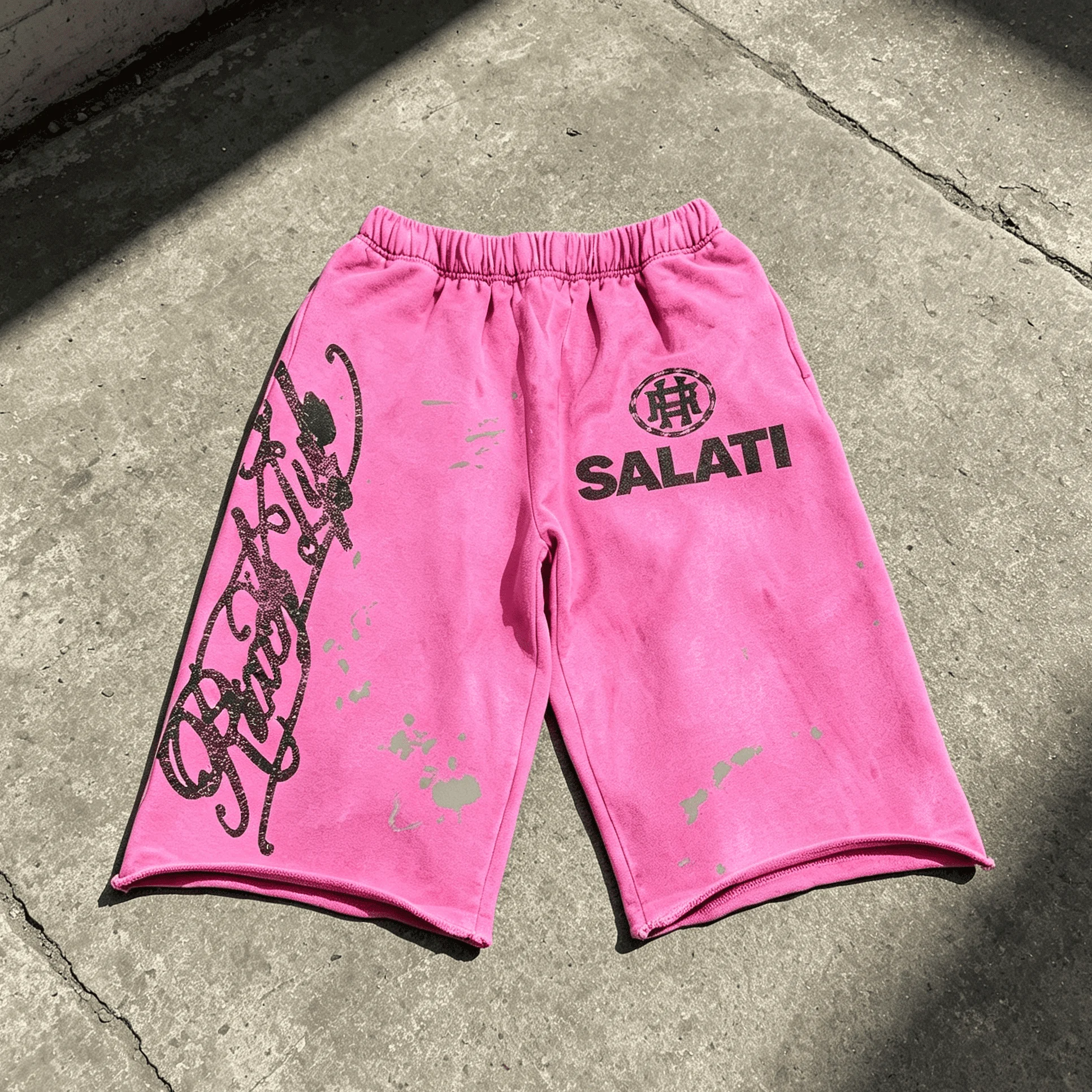 Custom Vintage Wash Graffiti Print Sweat Shorts Heavyweight French Terry Elastic Waist Streetwear Casual Basketball Shorts gallery 5