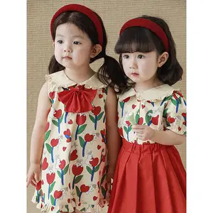 YOEHYAUL Floral Sweet Soft Cotton Kids Summer Dress for Girls 2 Year Old Baby Girl Dress with Bow Girl Skirt and Top Set