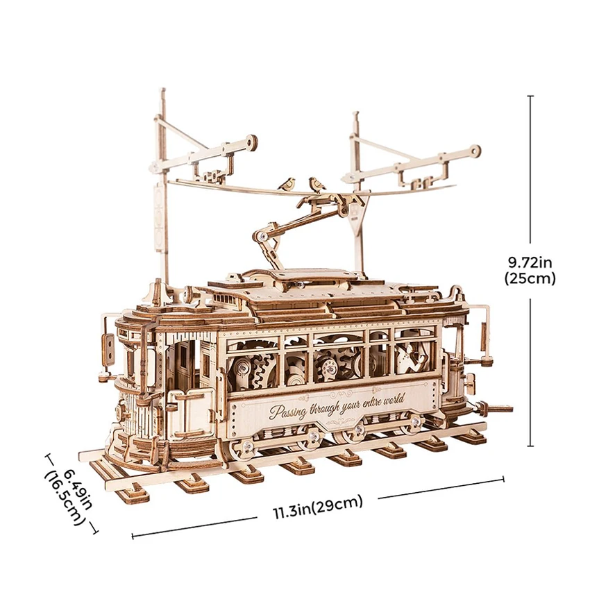 Robotime Rokr Wood Crafts LK801 Classic City Tram Model Kits DIY Assemble Toys 3D Wooden Puzzles for Adults