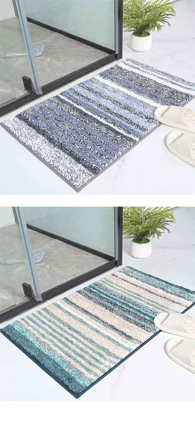 New Microfiber Bath Mat Non Slip Bathroom Rug Customized Size Absorbent Striped Bath Mats Bathroom Rug Floor Mat supplier