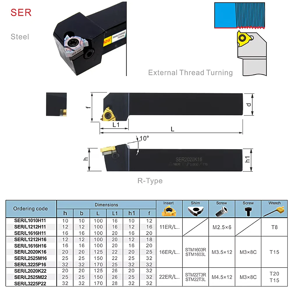 Porte-Outils Usinage Tour CNC Maifix STGCR2020K16 Pour Inserts Carbure
