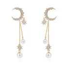 Earrings Drop Earring Korean Style Long Length Gold Plated Pearl Tassel Earrings Star Moon Pearl Zircon Long Drop Earrings
