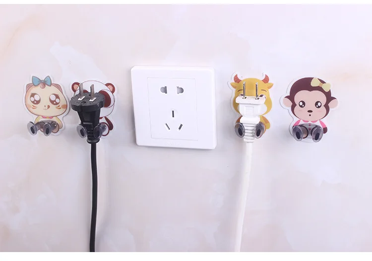 Cartoon adhesive socket novelty hooks Nail free sticky crochet hanger Cute wall hanging power plug stick bracket manufacture