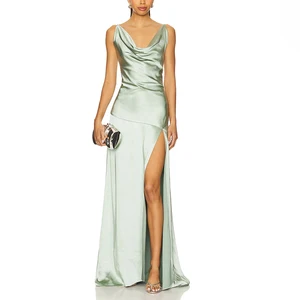 ZYHT 73291 Custom Lady Maxi Dresses Luxury Satin Silk Elegant A-Line Events Bridesmaids Gown Evening Formal Dress for Women