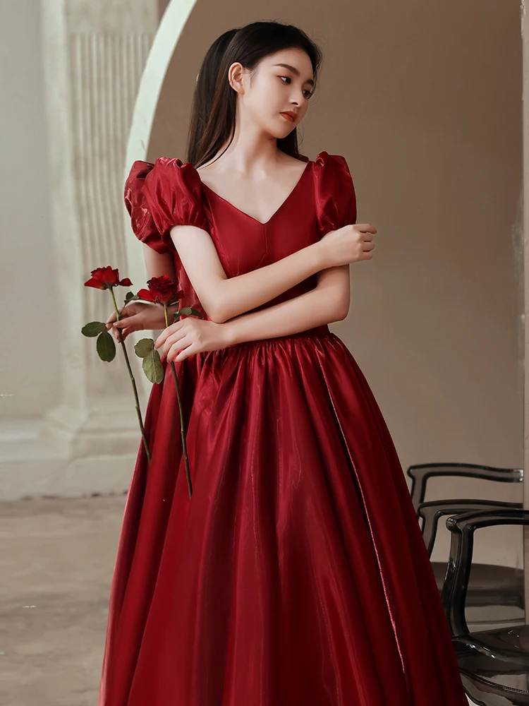 Temperament Satin Burgundy Party Dresses Women Satin Evening Dress